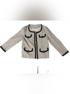 Women's White & Black Tweed Cardigan Jacket - Classic Knit